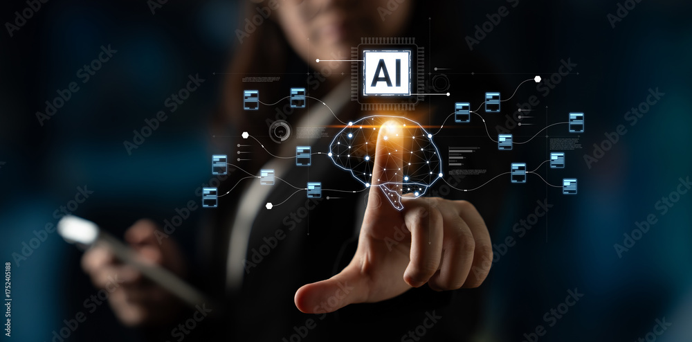 AI neural network and data processing system visualizing artificial ...