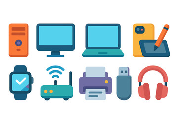 Wall Mural - Technology, gadgets flat icon set. devices, electronics vector illustrations.