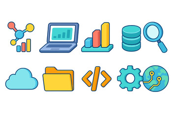 Wall Mural - Data and technology 3d icon set. analytics, cloud, and gear icons collection