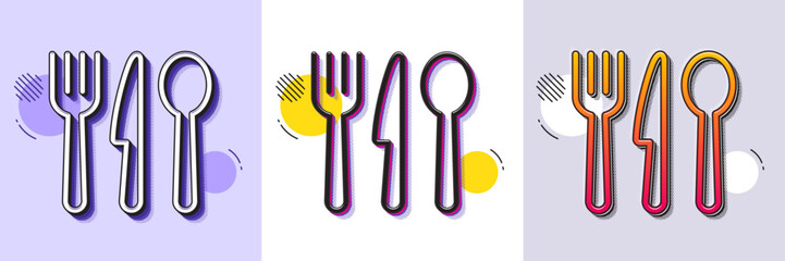 Wall Mural - Food line icon. Halftone dotted pattern. Gradient icon with grain shadow. Cutlery sign. Fork, knife, spoon symbol. Line food icon. Various designs. Vector