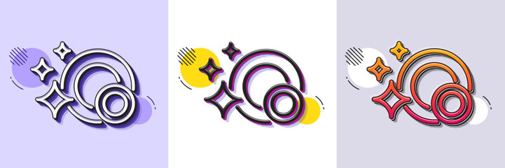 Wall Mural - Cleaning dishes line icon. Halftone dotted pattern. Gradient icon with grain shadow. Dishwasher sign. Clean tableware sign. Line clean dishes icon. Various designs. Vector