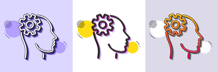 Wall Mural - Engineering line icon. Halftone dotted pattern. Gradient icon with grain shadow. Cogwheel tool sign. Man think symbol. Line engineering icon. Various designs. Vector