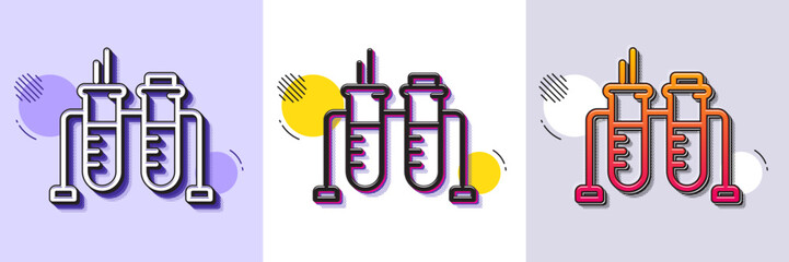 Wall Mural - Chemistry beaker line icon. Halftone dotted pattern. Gradient icon with grain shadow. Laboratory flask sign. Analysis lab symbol. Line chemistry beaker icon. Various designs. Vector