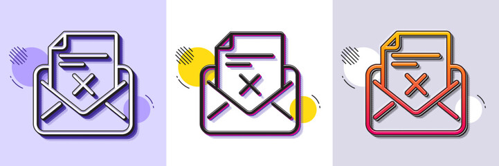 Wall Mural - Reject letter line icon. Halftone dotted pattern. Gradient icon with grain shadow. Delete mail sign. Decline message. Line reject letter icon. Various designs. Vector