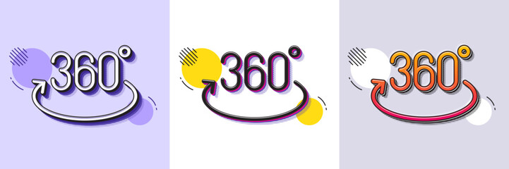 Wall Mural - 360 degree line icon. Halftone dotted pattern. Gradient icon with grain shadow. Full rotation sign. VR technology simulation symbol. Line full rotation icon. Various designs. Vector