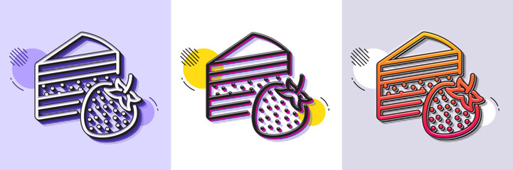 Wall Mural - Cake line icon. Halftone dotted pattern. Gradient icon with grain shadow. Sweet strawberry sign. Confectionery or pastry symbol. Line cake icon. Various designs. Vector
