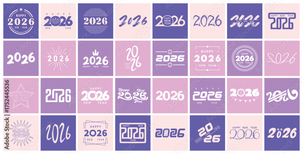 Vettoriale stock di Big Set of 2026 Happy New Year logo design ...