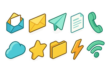 Communication and technology 3d icon set. email, phone, internet symbols collection.