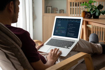 Software development programming on computer screen for modish application and program coding