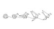 © Kiano - Evolution of origami paper crane, from crumpled ball to flying bird, line art.
