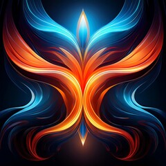 Wall Mural - A symmetrical, vibrant design radiates energy. It features flowing lines and bright colors. Hints of blue and orange blend.  The shape evokes growth, beauty, and dynamic movement.