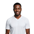 © velikiyzayats - Portrait of a smiling young African American man in a white t-shirt looking at the camera with a confident expression