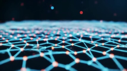 Abstract Digital Network Structure with Blue Lines and Red Nodes in Darkness