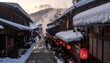 © くろねこ - 雪に包まれた温泉街