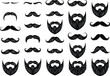 © Authentic - Collection of hand drawn black and white mustache and beard styles for men in various shapes and sizes