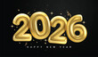 © AmazeinDesign - Happy New Year 2026 gold numbers clipart design. Happy new year greeting text with 2026 gold, shiny, glossy and elegant clip art logo in black background vector illustration.
