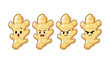 © cheng - Set of four cartoon ginger root characters showing surprised, mad, and angry expressions