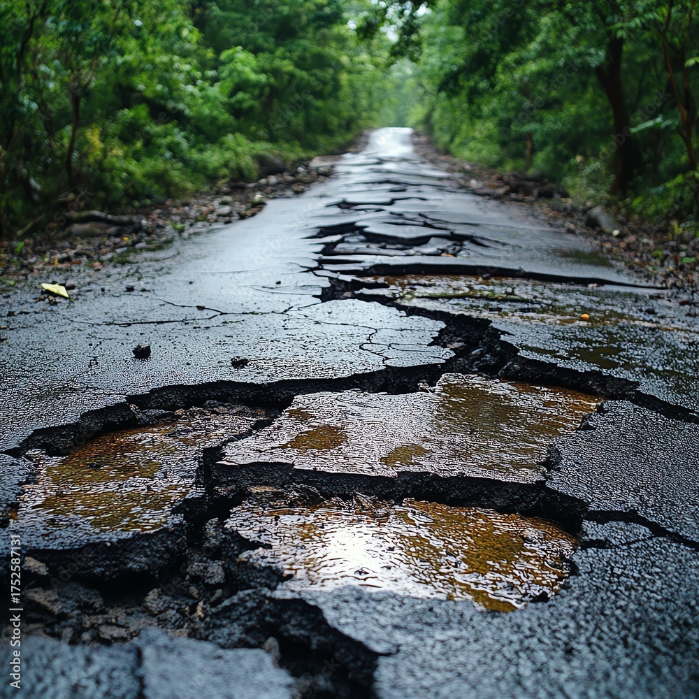 Ilustración de Stock Cracked asphalt roads and damaged surfaces due to ...
