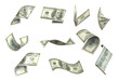 © POSMGUYS - Collection of flying banknotes of hundred dollars. Set of flying one hundred dollars bills isolated. Falling money isolated