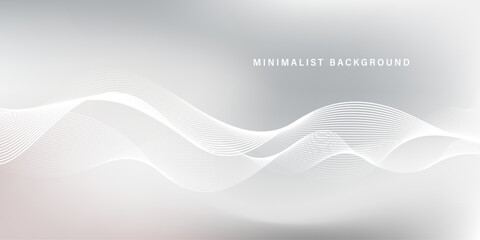 Wall Mural - Minimalist white and grey background with flowing wavy line pattern