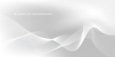 Wall Mural - Minimalist white and grey background with flowing wavy line pattern