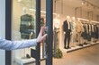 © Jason - customer push door to enter fashion clothing store