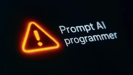 Wall Mural - Prompt AI programmer warning alert creative prompt ai programmer blends code and caution with glowing triangle exclamation screen conveying urgency