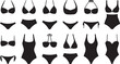 © Masud - Swimsuit icon. Set of swimsuits icons. Vector illustration. Swimsuits vector icons. Black swimsuit icons