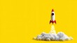© Intach - Rocket takeoff concept symbolizing innovation, growth, and creativity, minimal design on bright yellow background