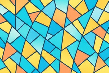 Wall Mural - Abstract stained glass pattern with vibrant geometric shapes in orange, yellow, and blue tones on a bright background representing creative culture. Ai generative