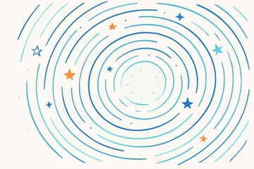 Wall Mural - Abstract spiral light background with stars in blue and orange colors circling around a glowing center on a bright white backdrop. Ai generative