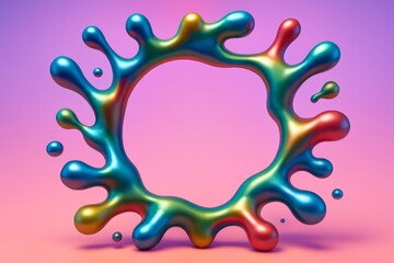 Wall Mural - Abstract colorful liquid splash in circular shape with glossy texture on gradient light background, creative fluid art concept design frame.. Ai generative