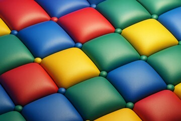 Wall Mural - Abstract padded pattern of colorful rounded square tiles with soft light and texture on seamless background creating a playful visual effect. Ai generative