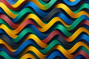 Wall Mural - Abstract colorful wavy pattern of layered curved lines forming vibrant flowing shapes with light and shadow on a seamless artistic background. Ai generative