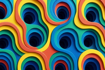 Wall Mural - Colorful abstract background with layered paper cut-out style featuring curved shapes and deep shadows in vibrant tones and smooth gradients. Ai generative