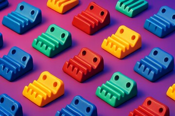 Wall Mural - Colorful toy-like abstract blocks with faces arranged in a geometric pattern on a vibrant gradient background under soft light. Ai generative. Ai generative