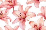 Watercolor style seamless pattern of lilies, isolate on a white background.