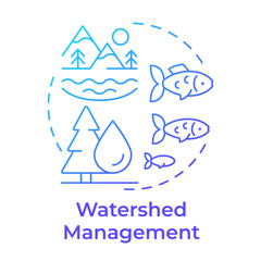 Wall Mural - Watershed management blue gradient concept icon. Ecosystem preservation, water pollution. Round shape line illustration. Abstract idea. Graphic design. Easy to use in brochure, booklet