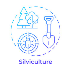 Wall Mural - SIlviculture blue gradient concept icon. Pest control. Tree planting, ecosystem growth. Round shape line illustration. Abstract idea. Graphic design. Easy to use in brochure, booklet