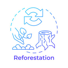 Wall Mural - Reforestation blue gradient concept icon. Tree growing, regenerative agriculture. Ecology preservation. Round shape line illustration. Abstract idea. Graphic design. Easy to use in brochure, booklet