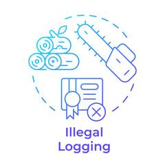 Wall Mural - Illegal logging blue gradient concept icon. License decline. Timbering industry, deforestation. Round shape line illustration. Abstract idea. Graphic design. Easy to use in brochure, booklet