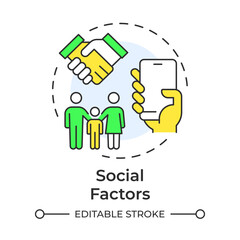 Wall Mural - Social factors multi color concept icon. Relationships, communication. Brand awareness. Round shape line illustration. Abstract idea. Graphic design. Easy to use in infographic, article