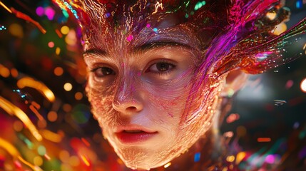 Sticker - An artistic portrait featuring vibrant colors and imaginative elements. This image blends beauty and creativity. Experience the essence of digital artistry. Generative AI