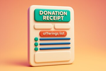 Wall Mural - Minimal donation receipt mockup with colorful offerings list layout on clean pastel background for branding or presentation concept design. Ai generative