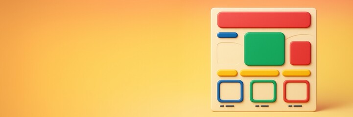 Wall Mural - Colorful website layout mockup with abstract blocks on soft yellow gradient background, ideal for creative design or UI template concept. Ai generative