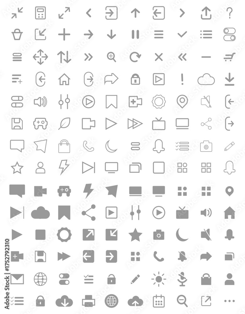 140 icon collection for UI / UX | Basic User Interface Essential Set ...