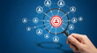 © RISKI - Magnifying glass focuses on target user in network diagram, business analysis