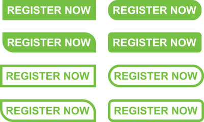 Register now icon set in green and white color,  vector illustration on white background