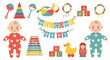 © Habib - Welcome baby celebration with colorful toys and decorations.