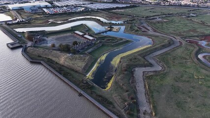 Wall Mural - Tilbury fort coastal star shaped fortress aerial view looking down over River Thames heritage site